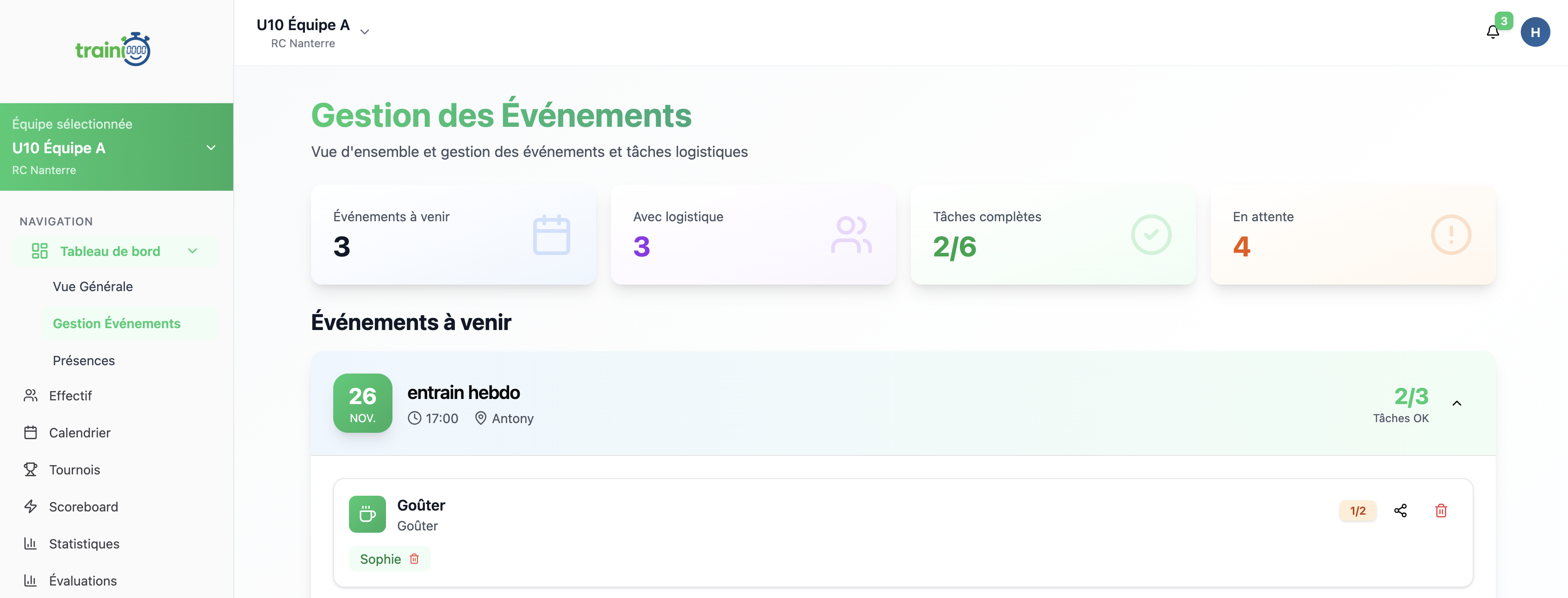 Gestion Événements Trainio