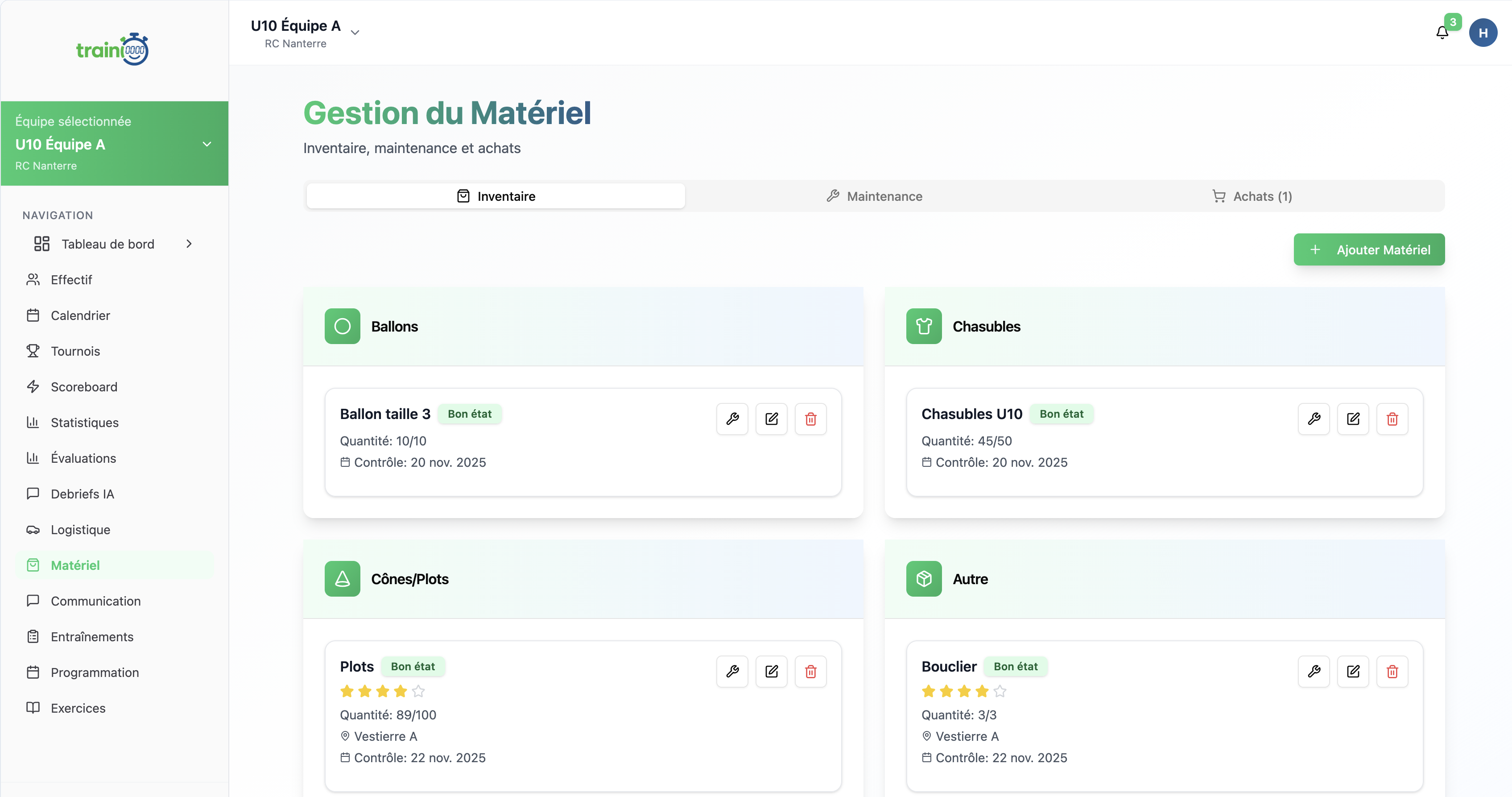 Gestion Matériel Trainio